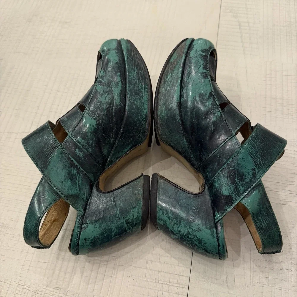 John Fluevog Prepare Leader Size 7 Platform Green Black Chunky Leather Mary Jane - Picture 3 of 9